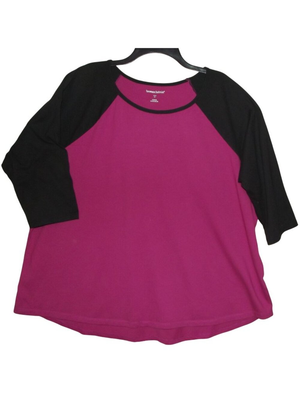 Woman Within Baseball T-shirt Womens 2X Fuchsia Pink Black raglan tunic